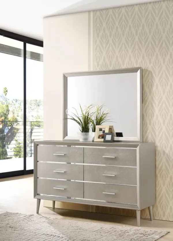 Ramon - 6-Drawer Dresser With Mirror - Metallic Sterling