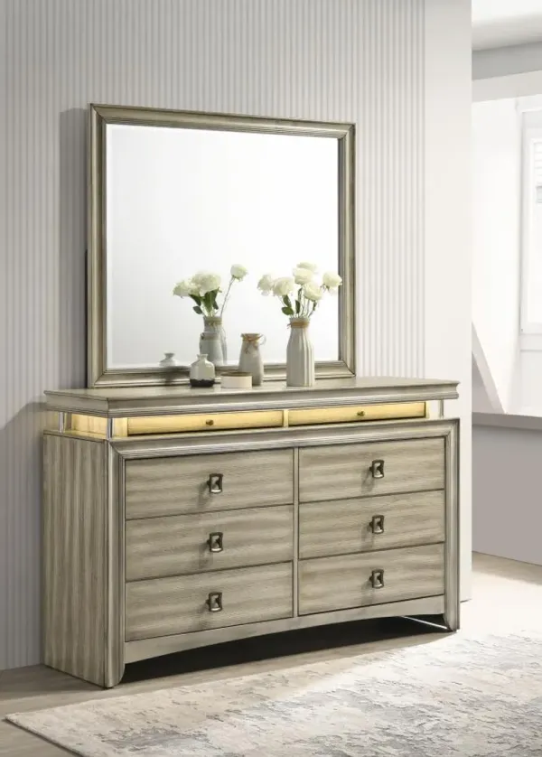 Giselle - 8-Drawer Bedroom Dresser With Mirror With LED - Rustic Beige