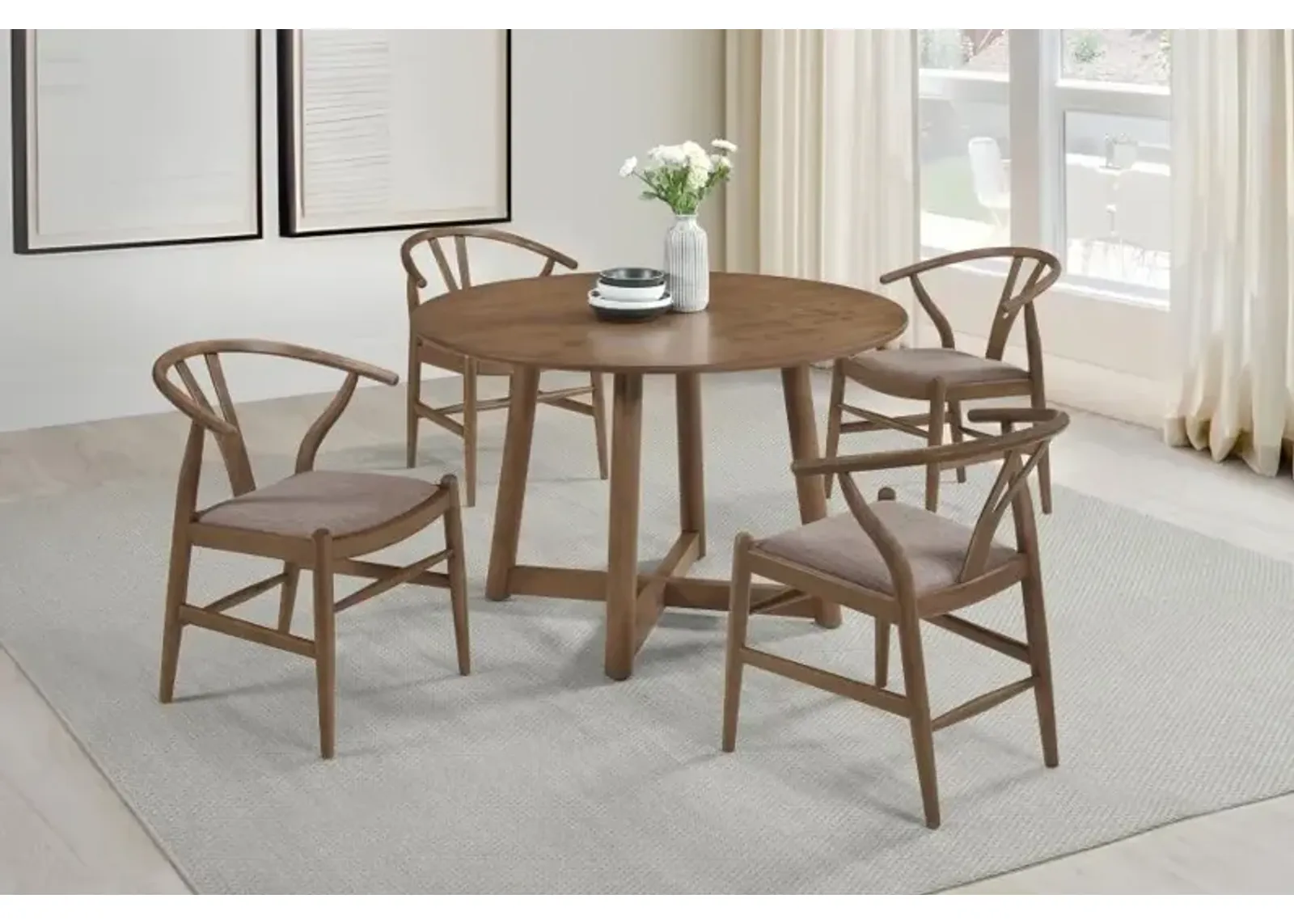 Dinah - 5 Piece Round Solid Wood Dining Set - Walnut