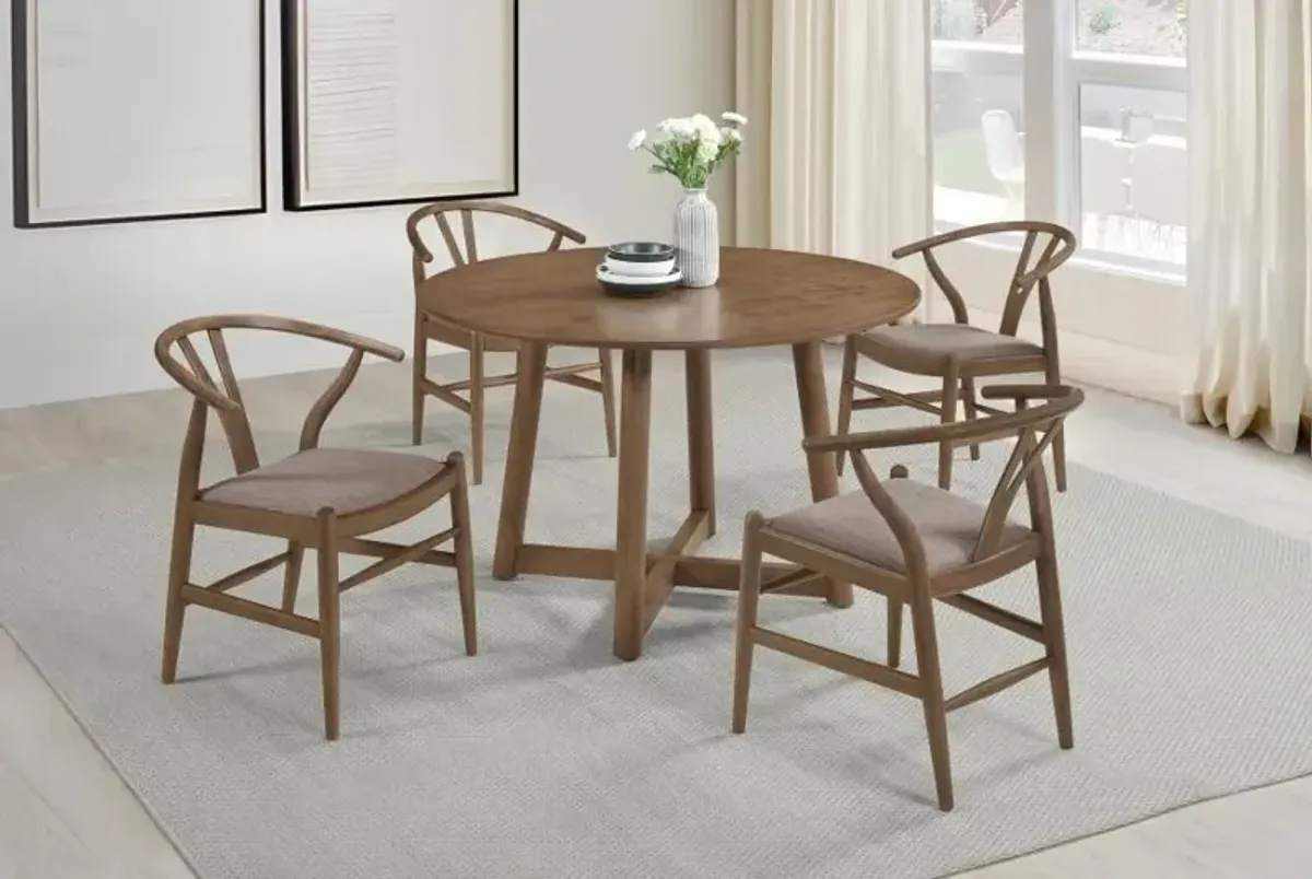 Dinah - 5 Piece Round Solid Wood Dining Set - Walnut