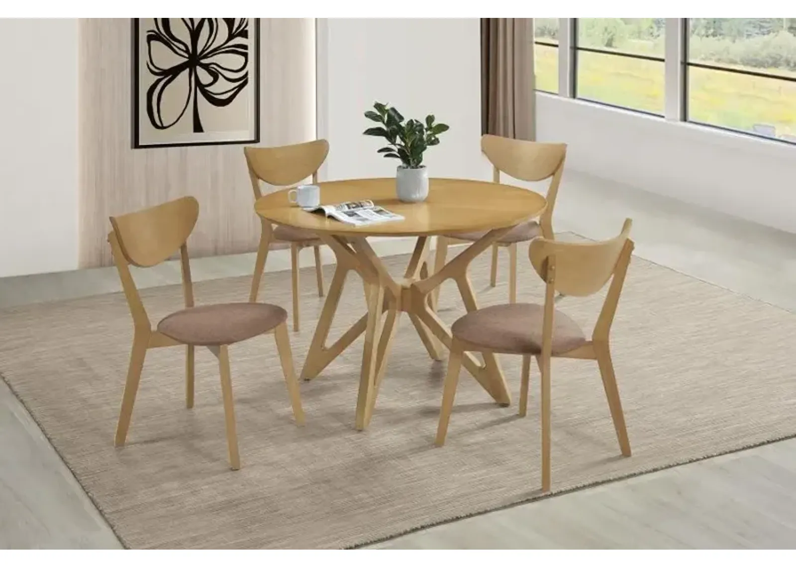 Elowen - 5 Piece Round Solid Wood Dining Set - Light Walnut