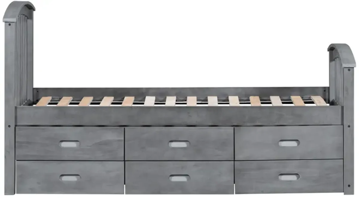 Mission Captain Twin Storage Bed with 6 Drawers – Gray