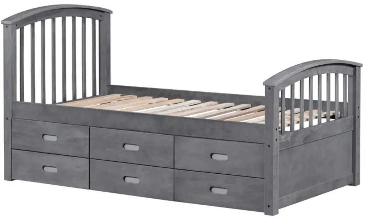 Mission Captain Twin Storage Bed with 6 Drawers – Gray