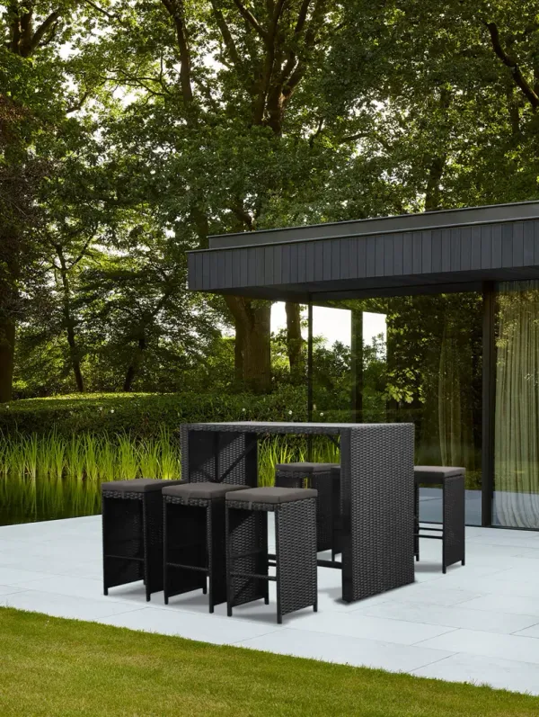 Havana 7-Piece Outdoor Bar-Height Dining Set with Wicker Table & 6 Cushioned Stool