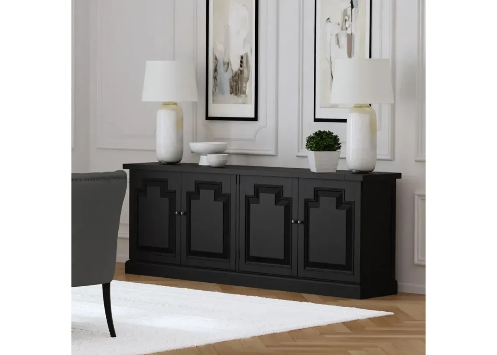 Florence - 4 Door Dining Sideboard Buffet - Distressed Black