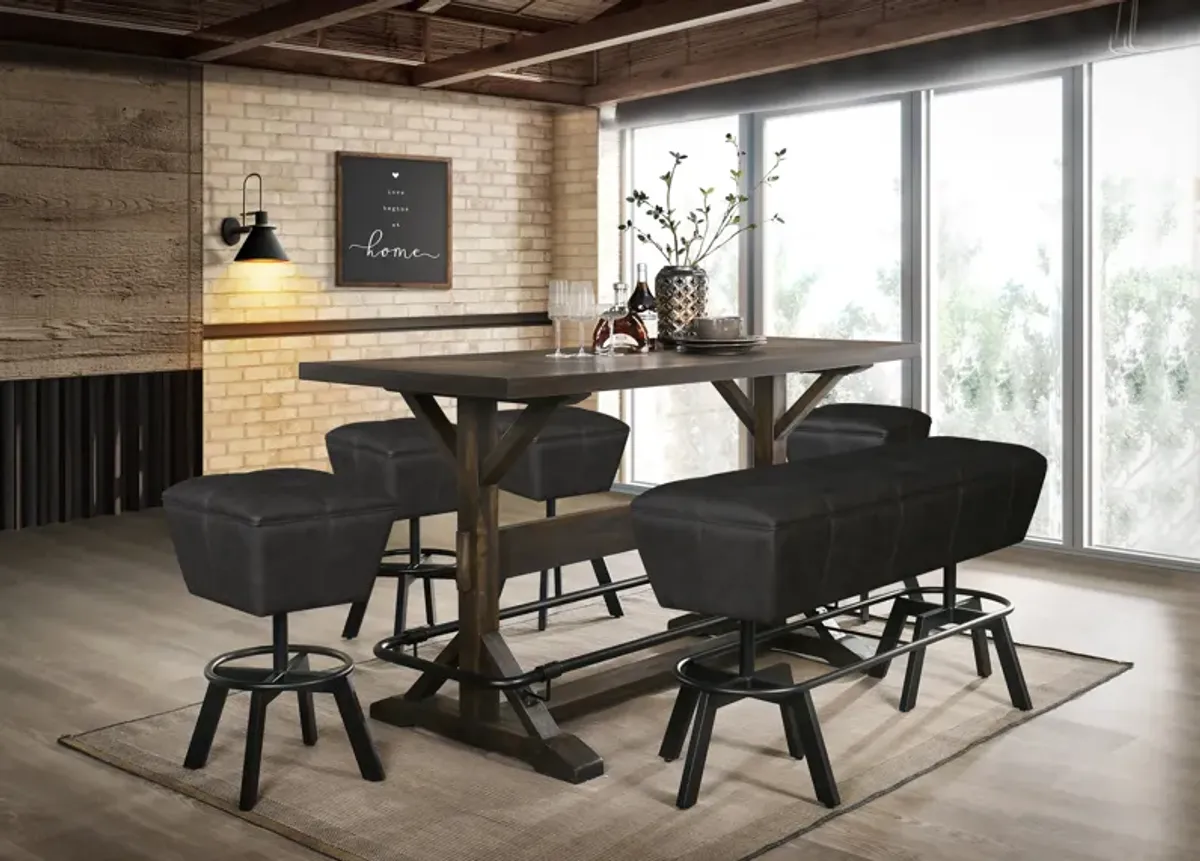 Dark Brown 6-Piece Counter-Height Pub Dining Set: Trestle Table, 3 Benches & 2 Swivel Stools