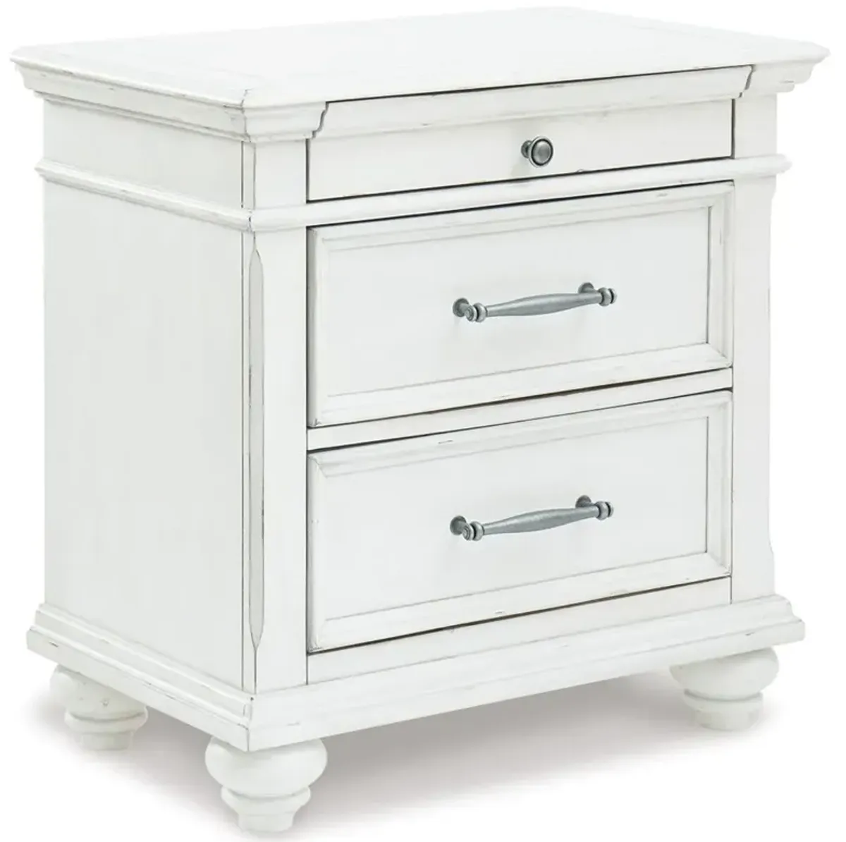 Kanwyn - Whitewash - Three Drawer Night Stand