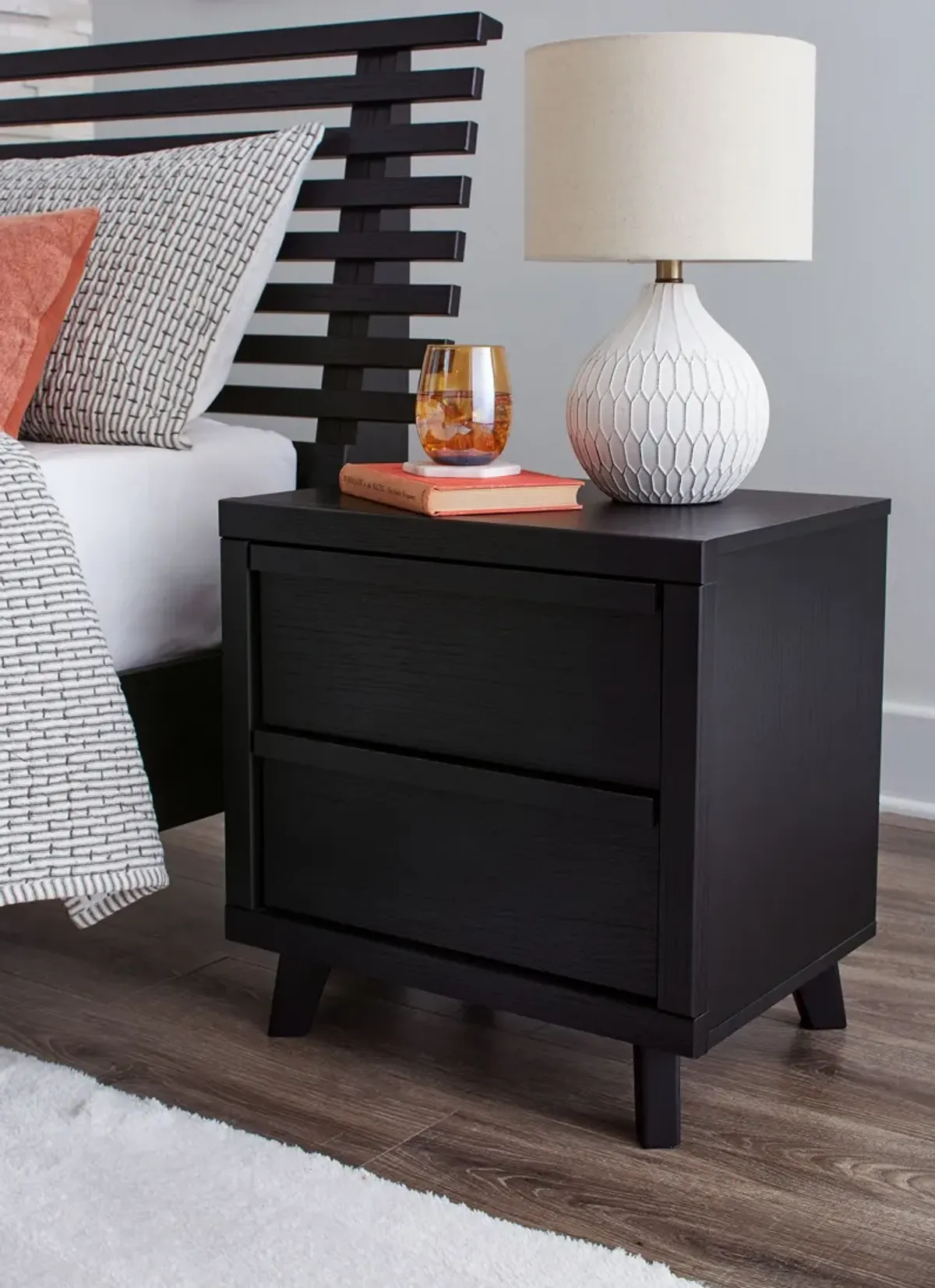 Danziar - Black - Two Drawer Night Stand