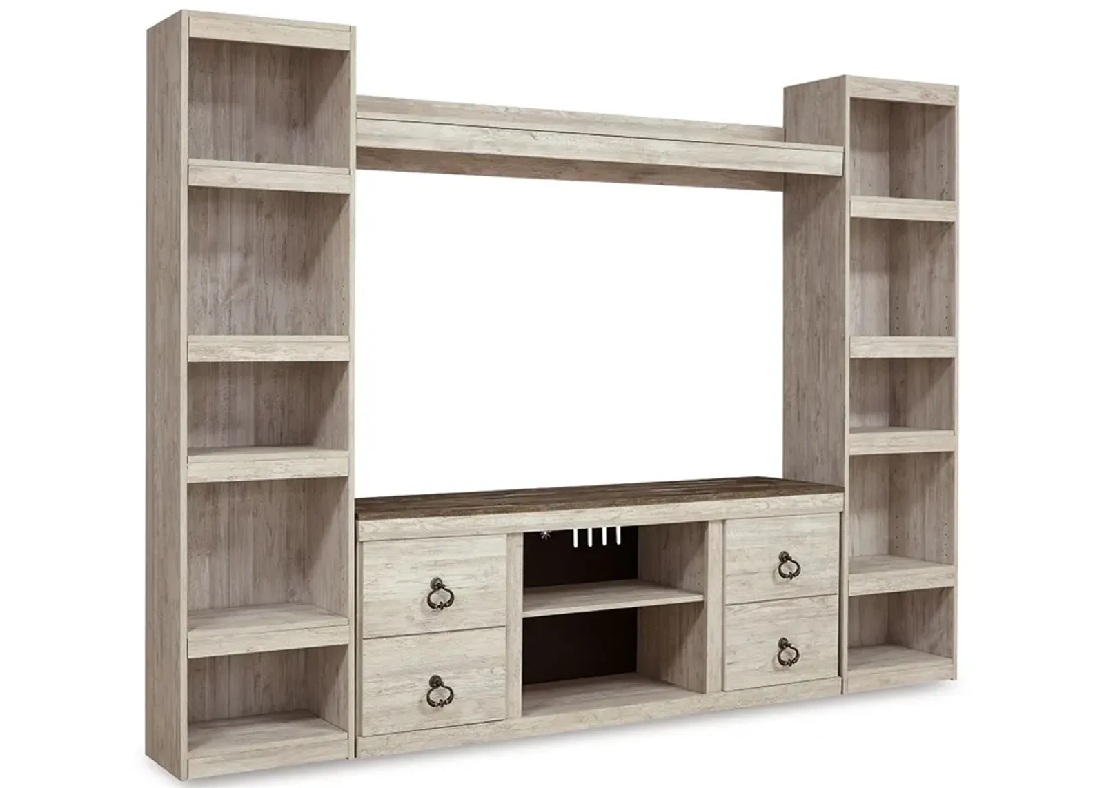 Willowton - Whitewash - 4-Piece Entertainment Center