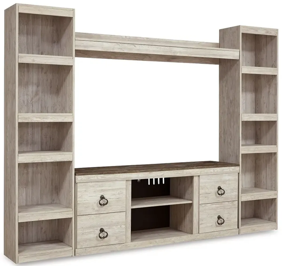 Willowton - Whitewash - 4-Piece Entertainment Center