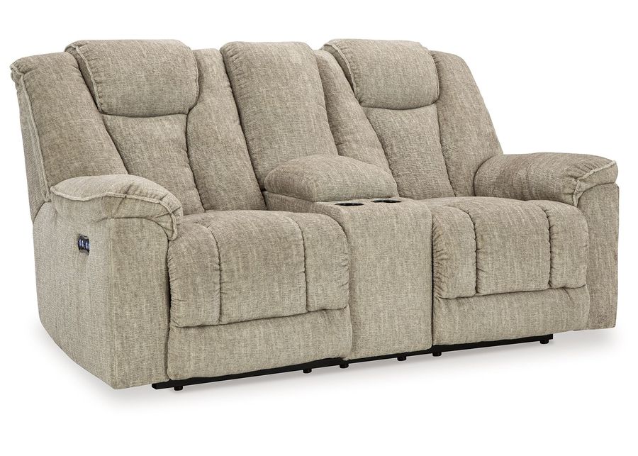 Hindmarsh - Stone - Power Reclining Loveseat With Console/ Adj Hdrst