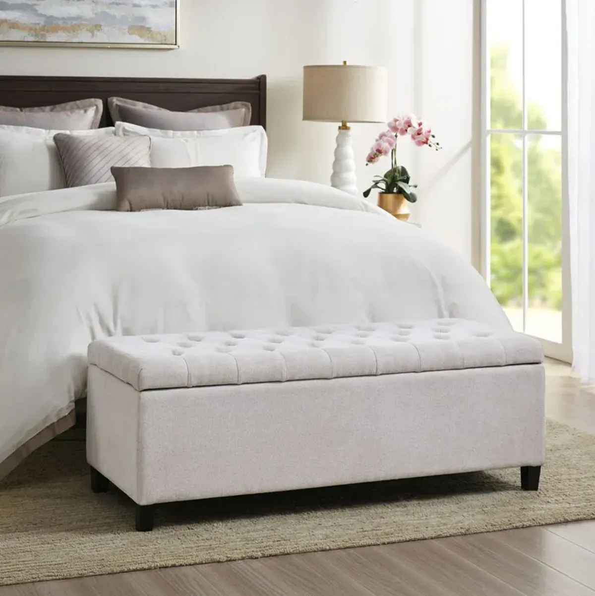 Shandra - Tufted Top Storage Bench - Natural