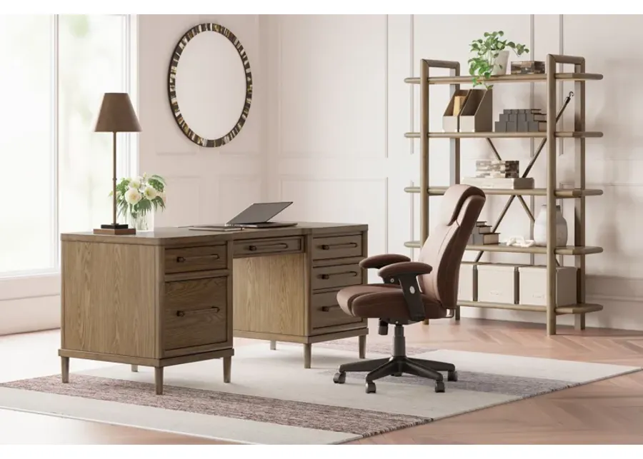 Roanhowe - Brown - 3 Pc. - Home Office Desk, Bookcase, Swivel Desk Chair