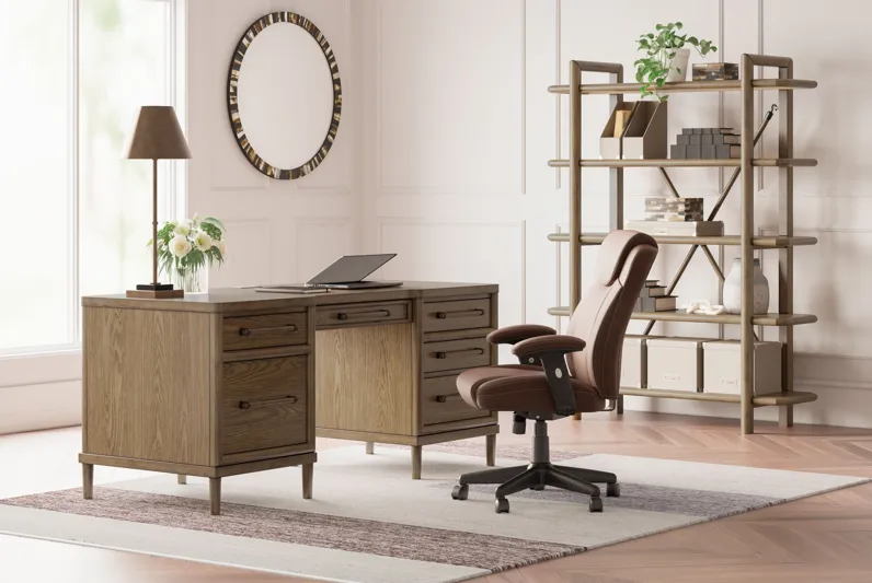 Roanhowe - Brown - 3 Pc. - Home Office Desk, Bookcase, Swivel Desk Chair