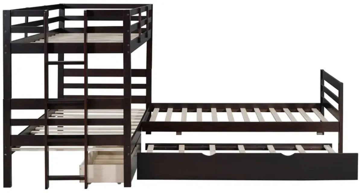 Triple Twin-size Bunkbed With Trundle And Drawers