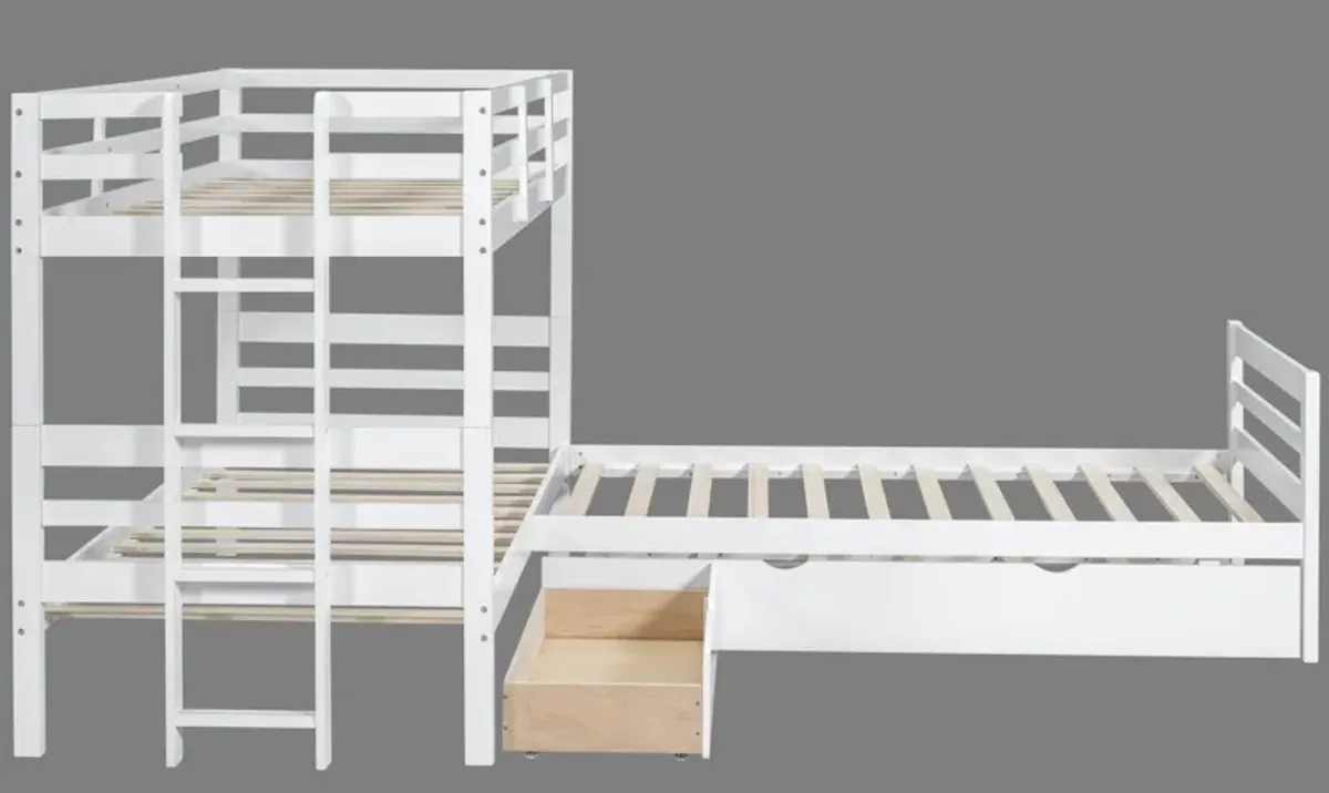 Triple Bunkbed With Trundle And Drawers (Twin Size)