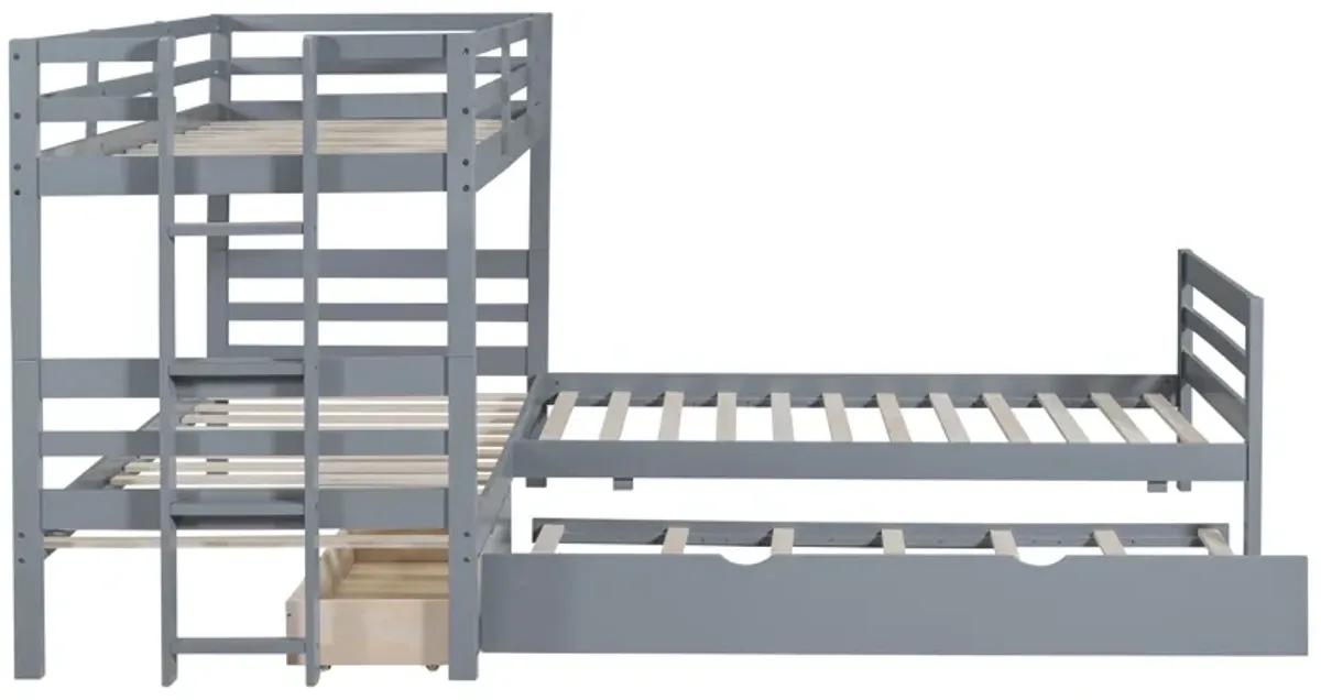 Triple Bunkbed With Trundle And Drawers (Twin Size)