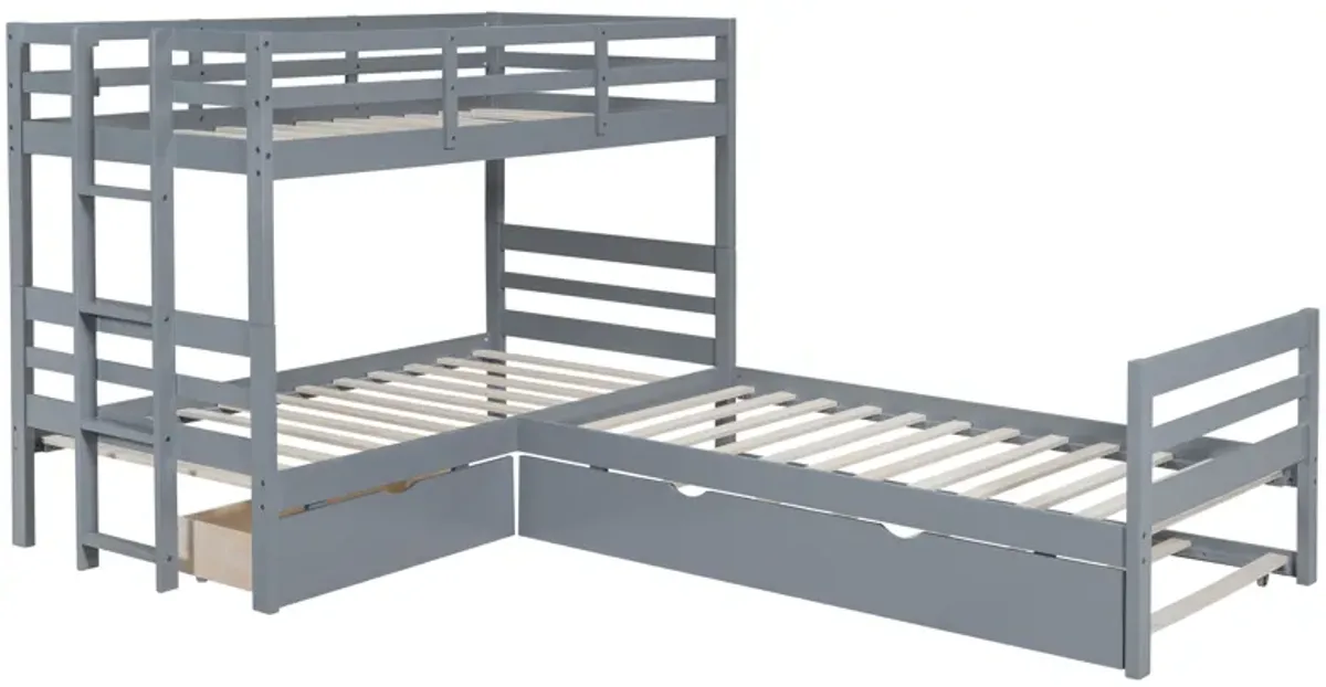 Triple Bunkbed With Trundle And Drawers (Twin Size)