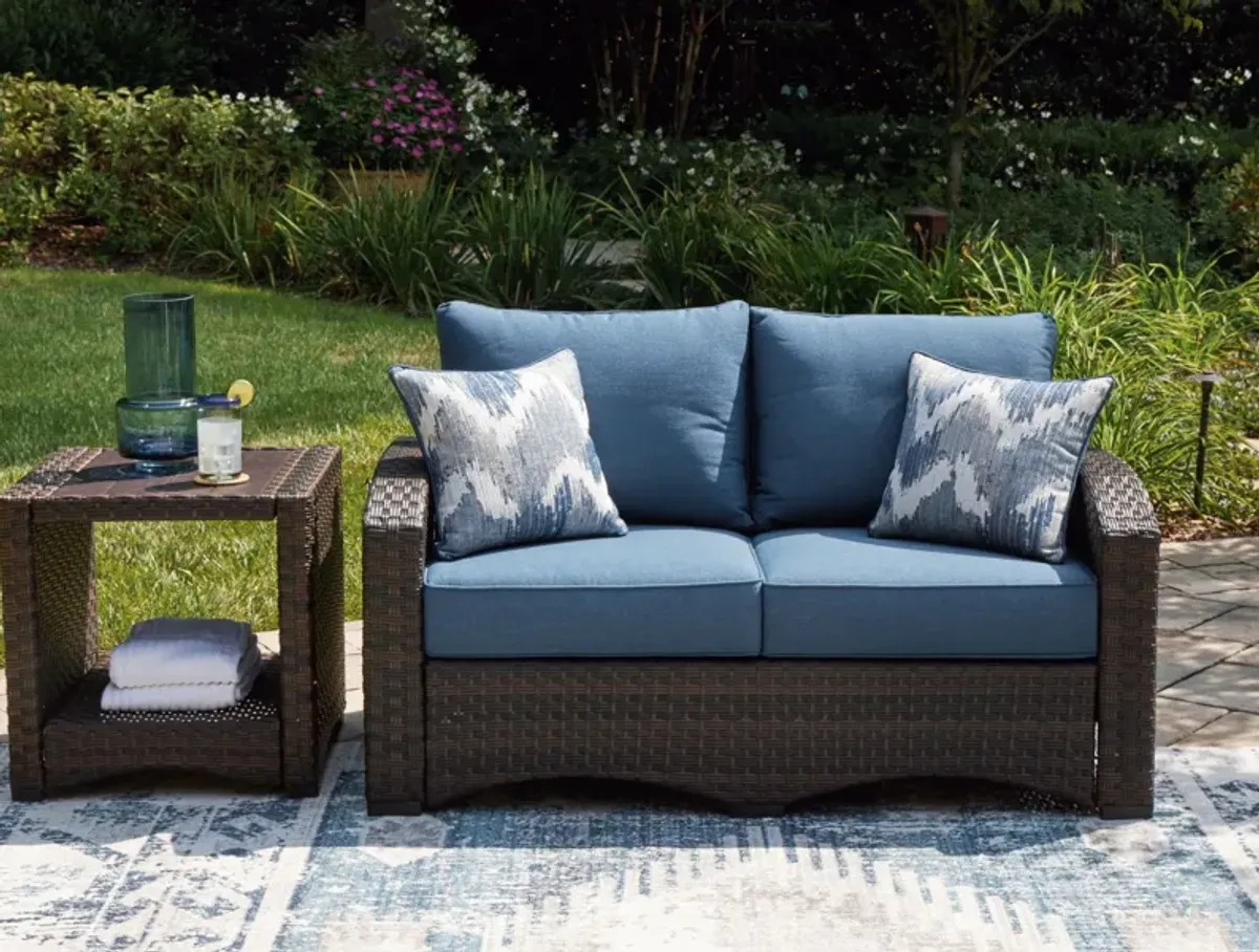 Windglow - Blue / Brown - Loveseat With Cushion