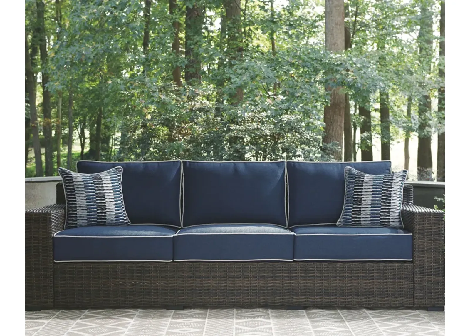 Grasson - Brown / Blue - Sofa With Cushion