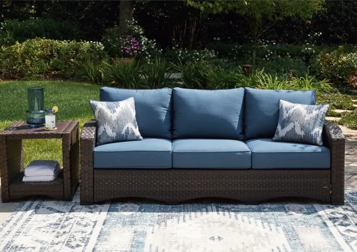 Windglow - Blue / Brown - Sofa With Cushion