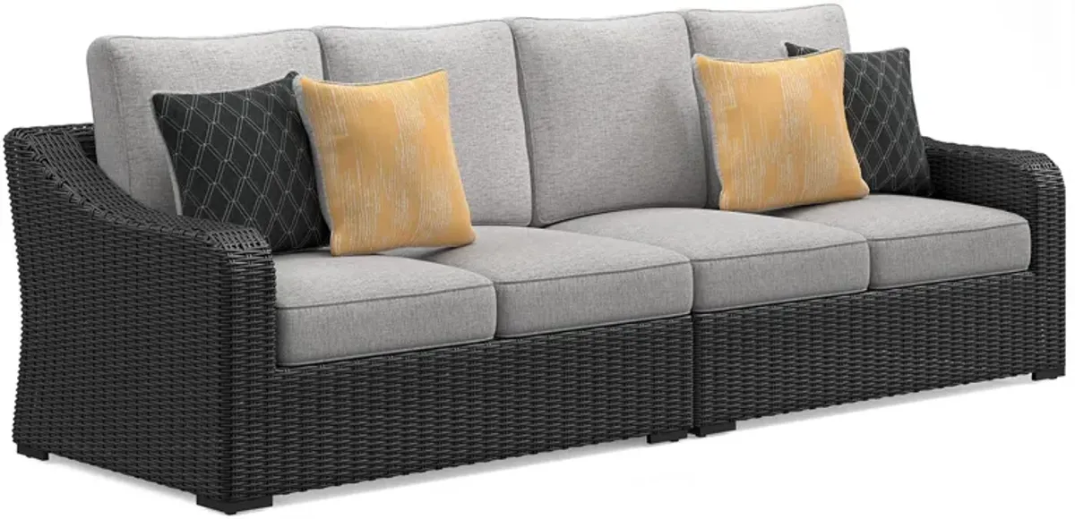 Beachcroft - Black / Light Gray - 2-Piece Outdoor Loveseat With Cushion