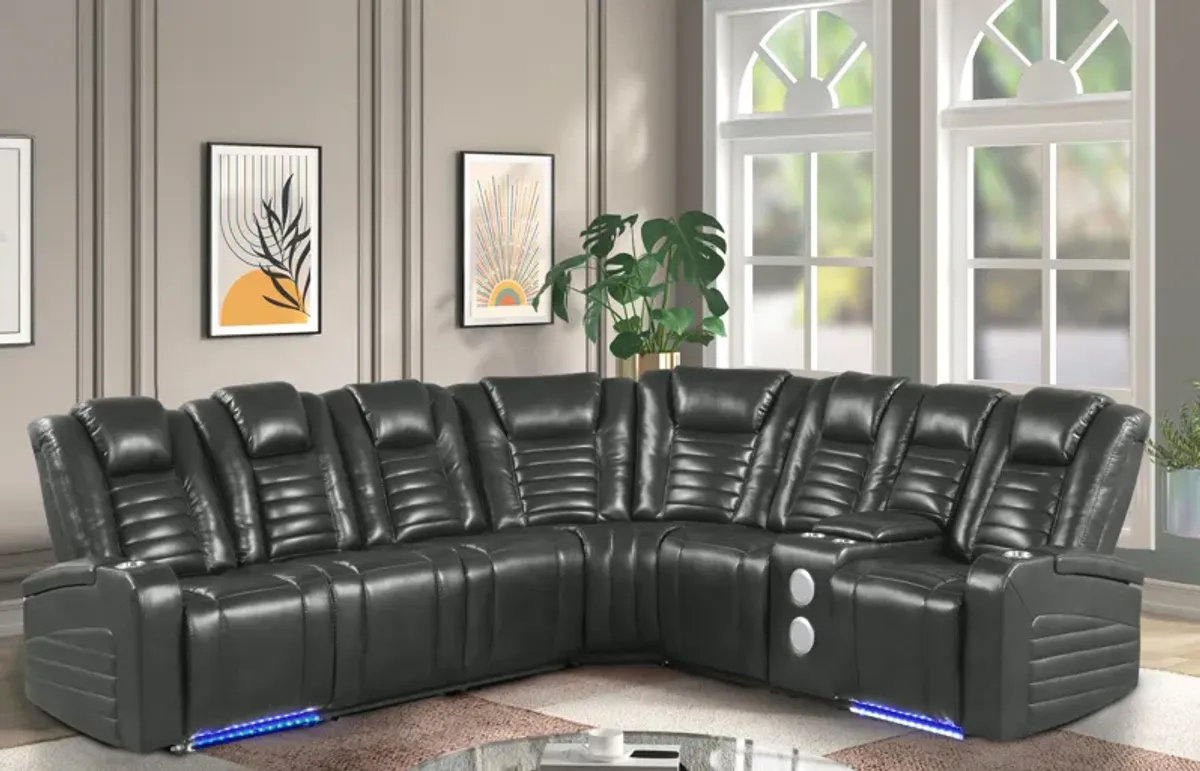 3 Piece Power Reclining Sectional with Power Adjustable Headrest/ Bluetooth Speakers/ wireless USB Charging, LED Light