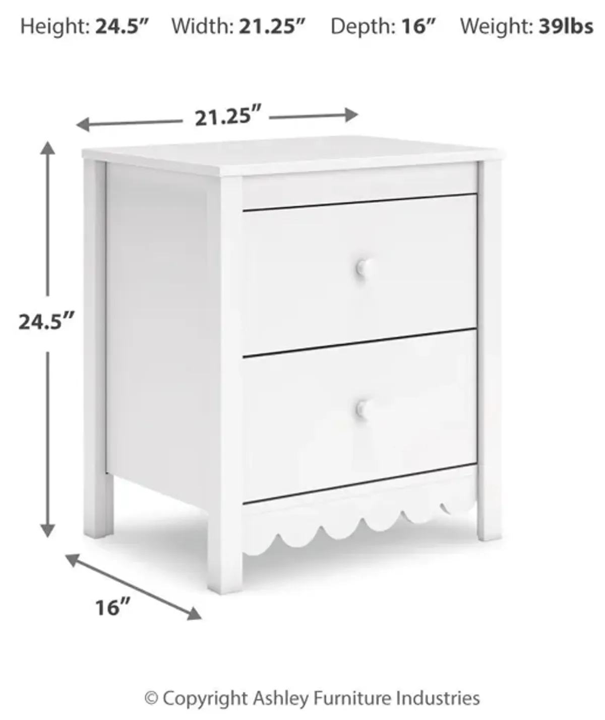 Hallityn - White - Two Drawer Night Stand