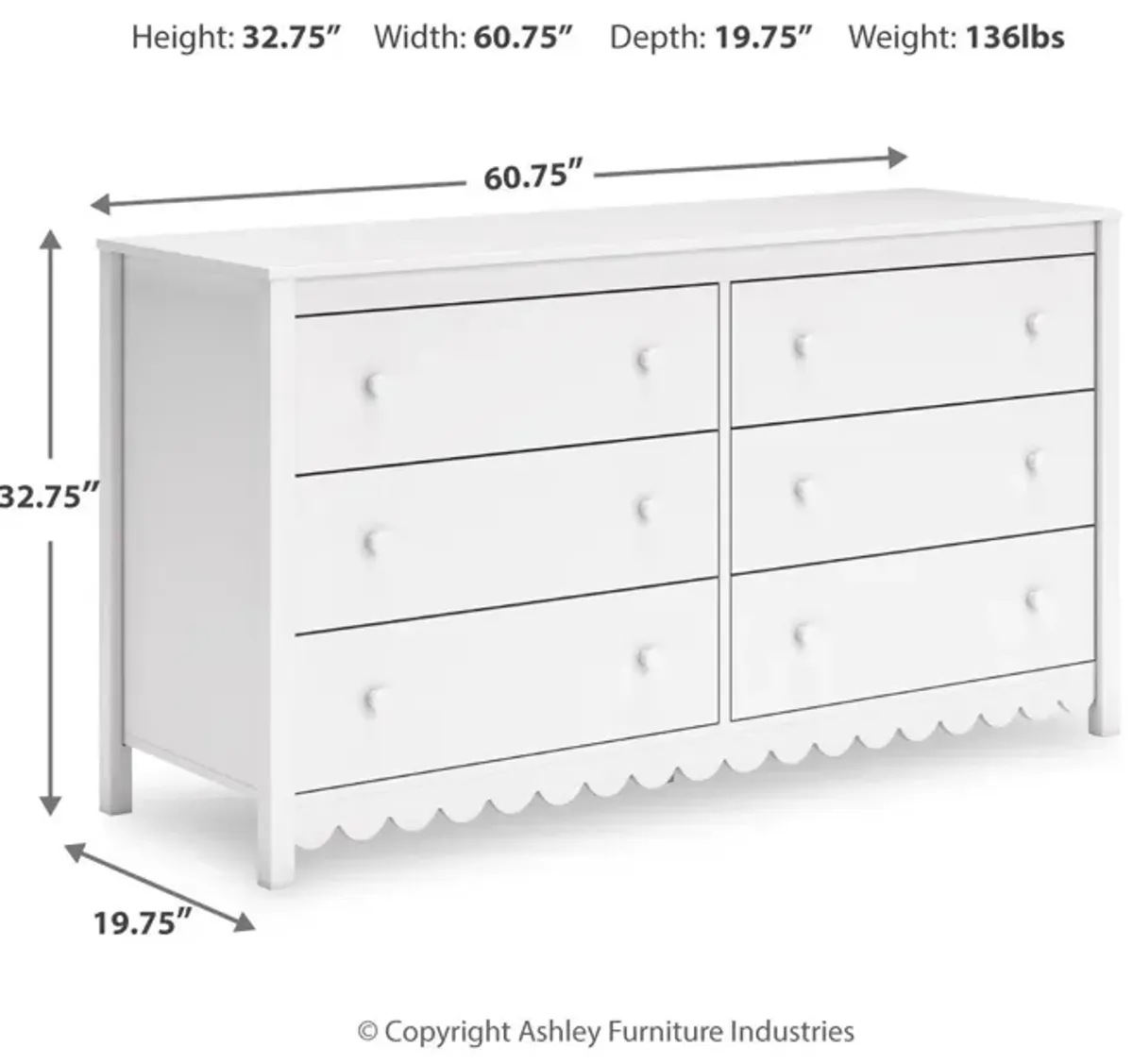 Hallityn - White - Six Drawer Dresser