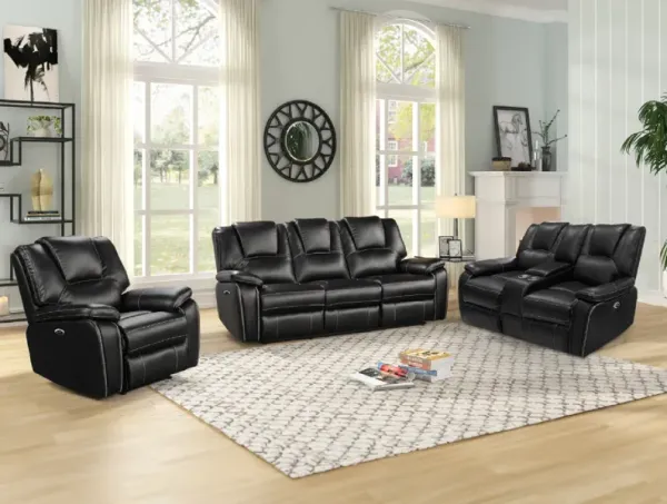 Black Leather Power Reclining 3-Piece Living Room Set (Sofa, Loveseat & Recliner)