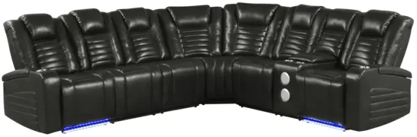 Modern Black Air Leather Power Reclining Sectional w/ Power Headrests, LED, Reading Light & Wireless/USB Charging