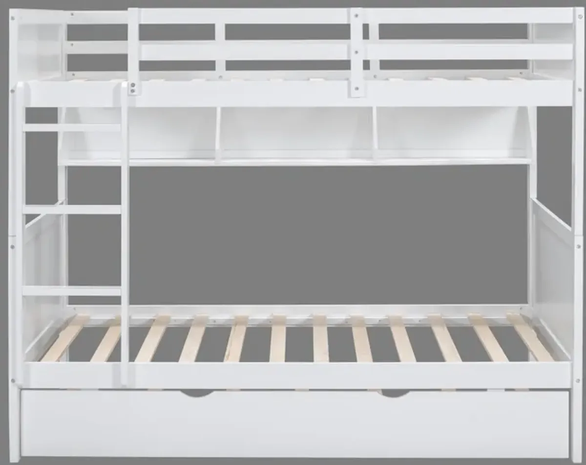 Twin-over-Twin Bunk Bed with Trundle and Bookshelf