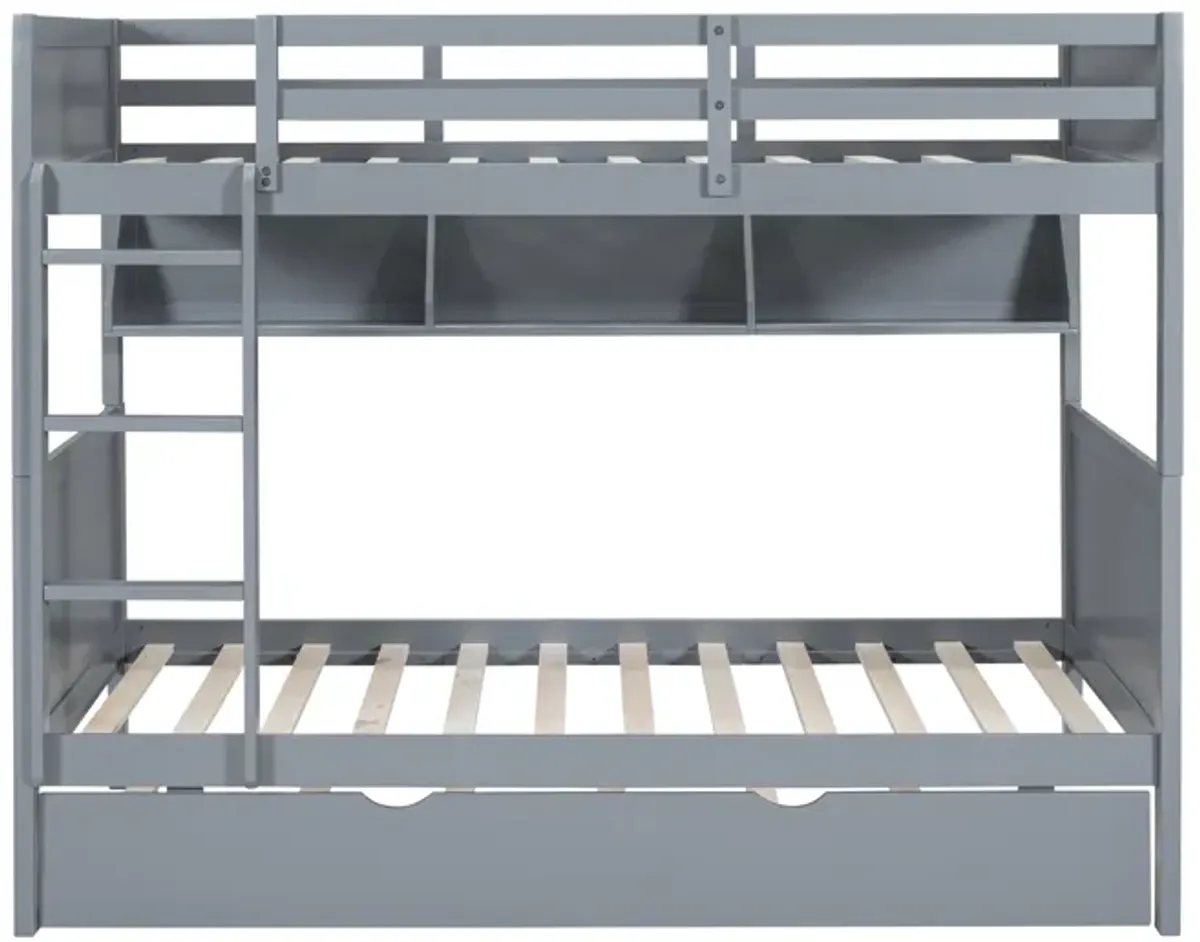 Twin-over-Twin Bunk Bed with Trundle and Bookshelf