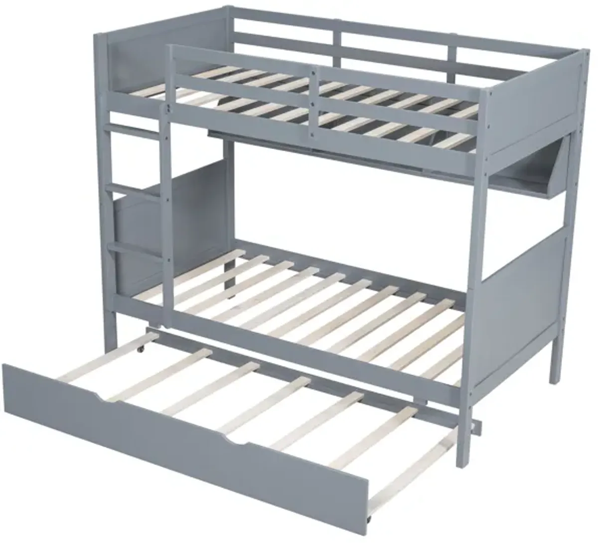 Twin-over-Twin Bunk Bed with Trundle and Bookshelf