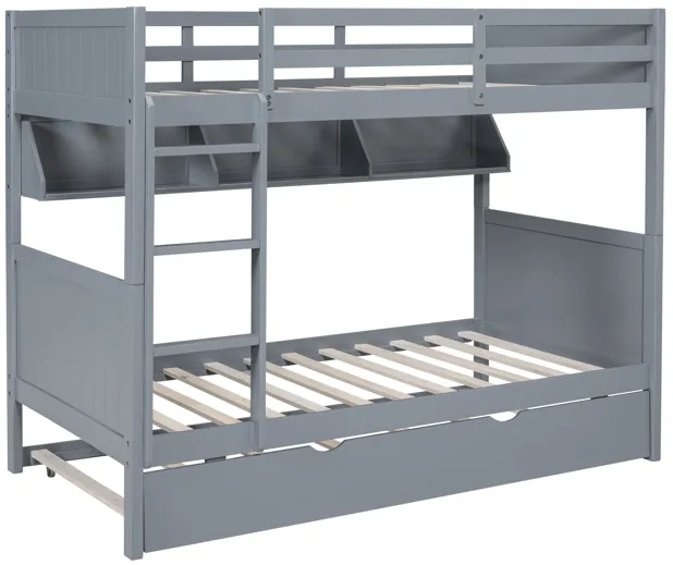 Twin-over-Twin Bunk Bed with Trundle and Bookshelf