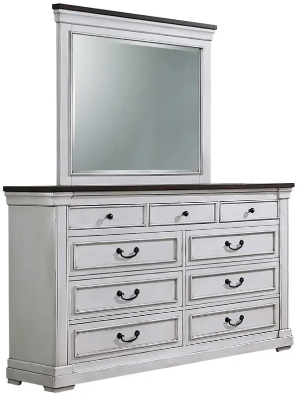 Hillcrest - 9-Drawer Dresser With Mirror - Dark Rum And White