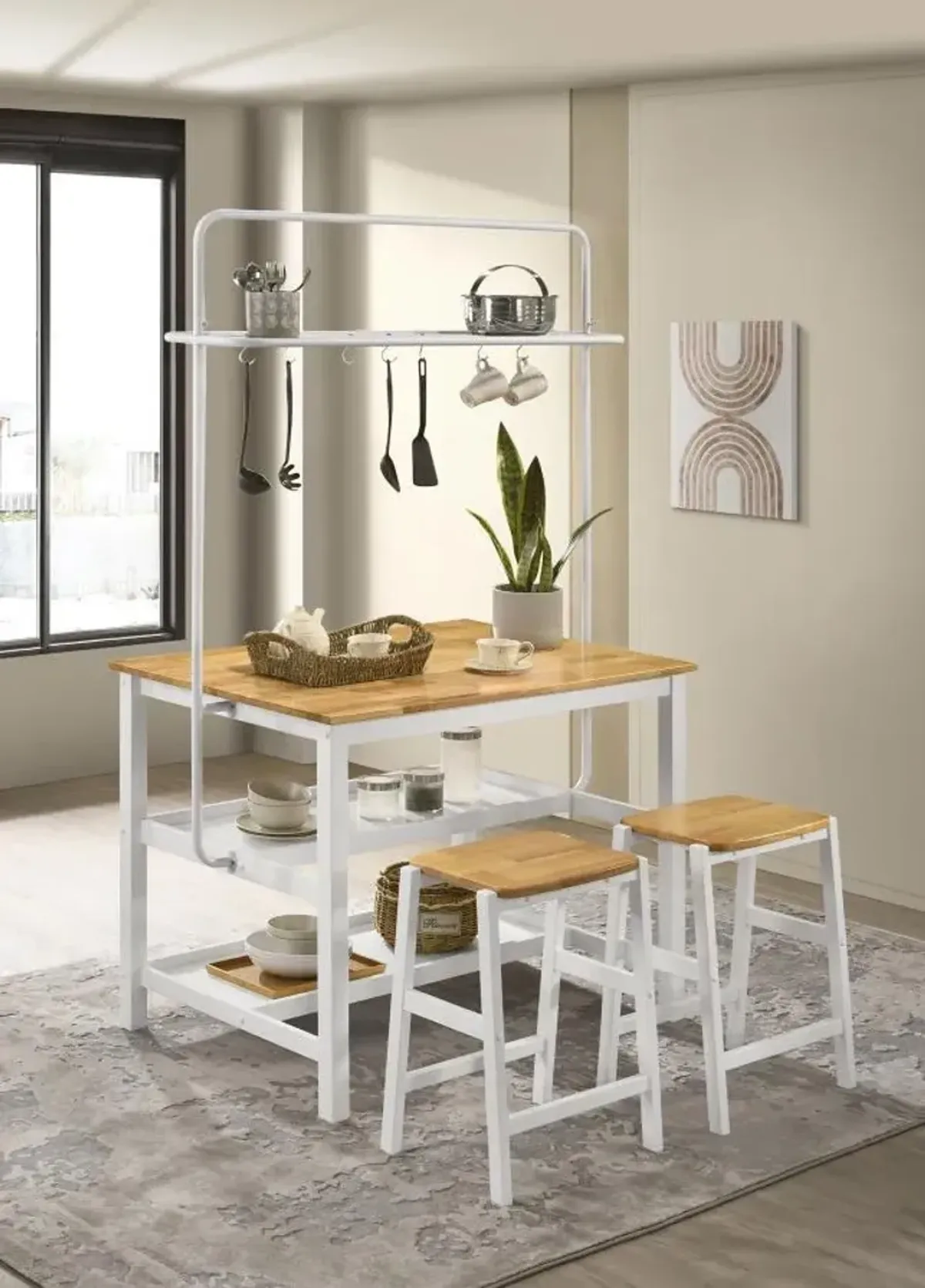 Edgeworth - 3 Piece Kitchen Island Counter Height Table Set - White