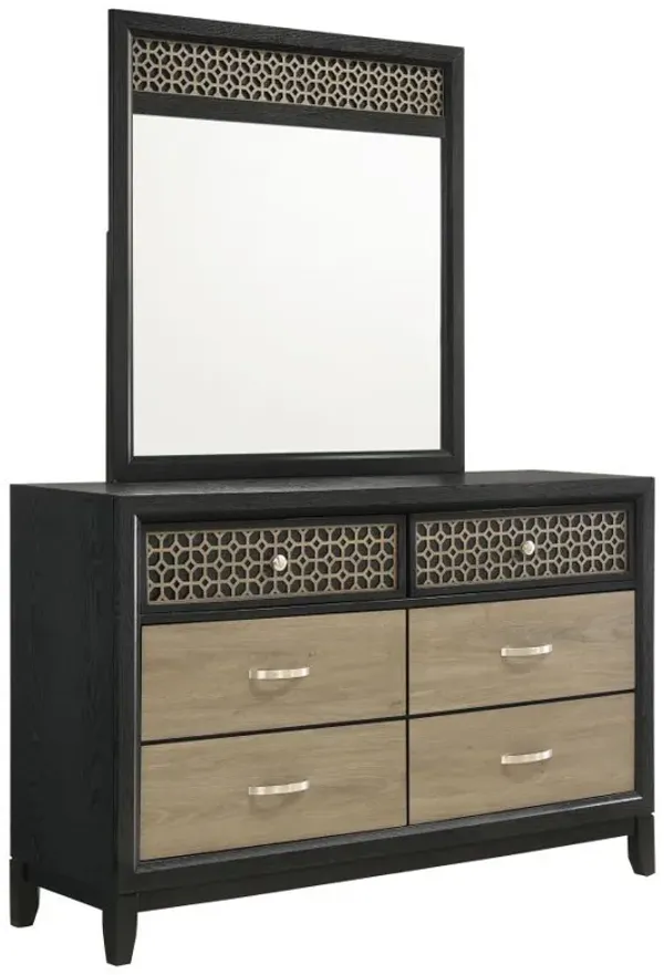 Valencia - 6-Drawer Dresser With Mirror - Light Brown And Black