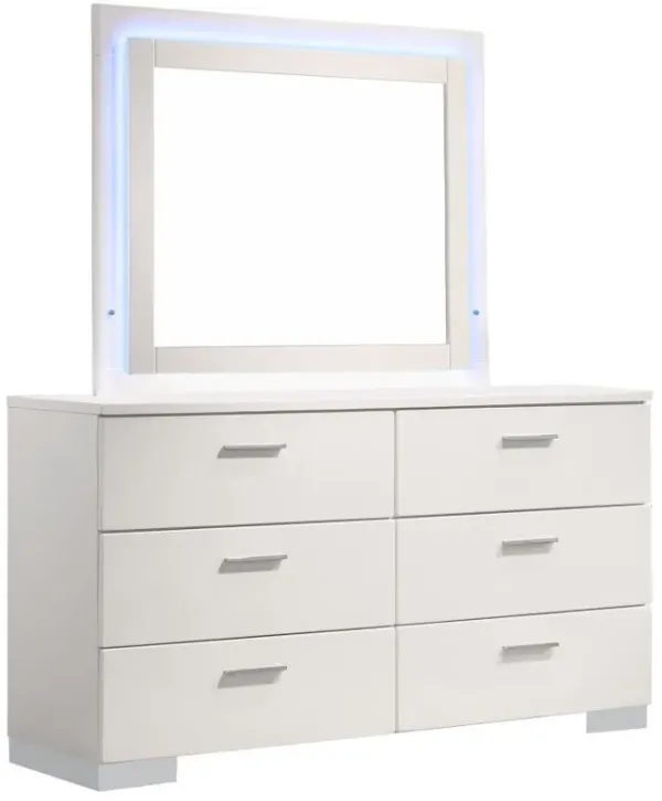 Felicity - 6-Drawer Dresser With LED Mirror - Glossy White