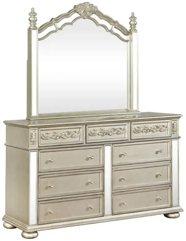 Heidi - 9-Drawer Dresser With Mirror - Metallic Platinum