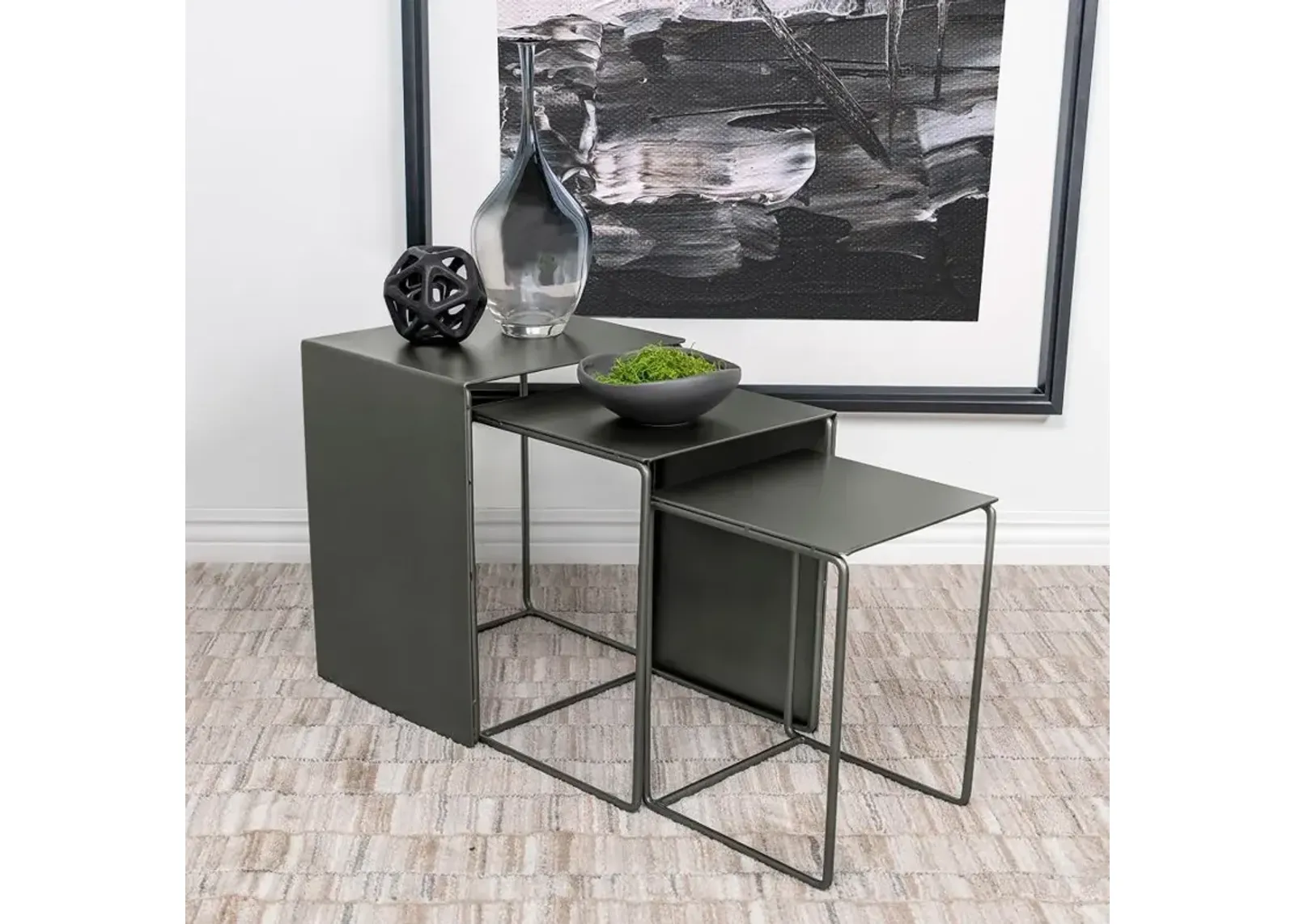 Imez - 3 Piece Rectangular Metal Nesting Table Set - Gray