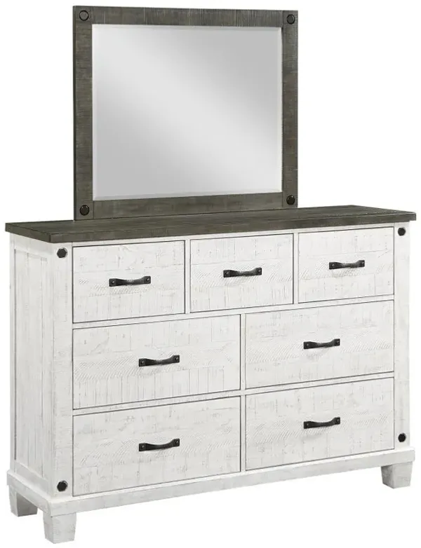 Lilith - 7-Drawer Dresser With Mirror Distressed - Grey And White