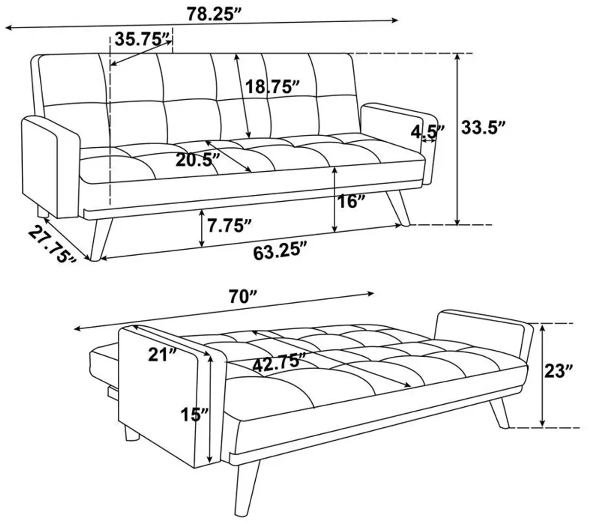 Kourtney - Upholstered Track Arms Covertible Sofa Bed