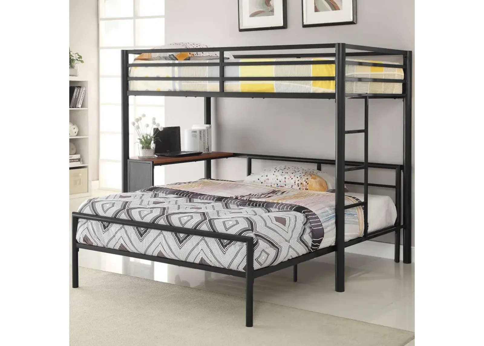 Fisher - Twin Over Full Workstation Loft Bed Set - Gunmetal