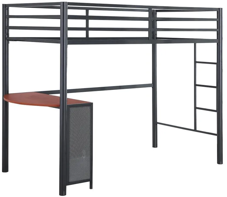 Fisher - Twin Over Twin Workstation Loft Bed Set - Gunmetal