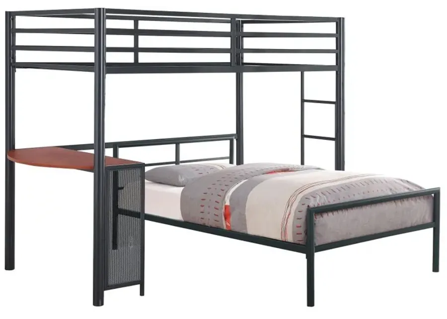 Fisher - Twin Over Twin Workstation Loft Bed Set - Gunmetal