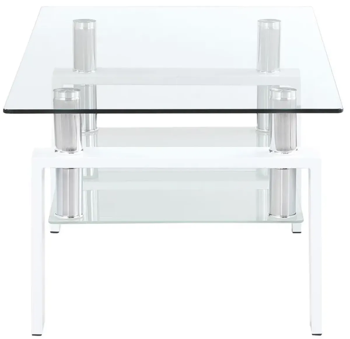 Dyer - 1-Shelf Rectangular Glass Top Coffee Table - White