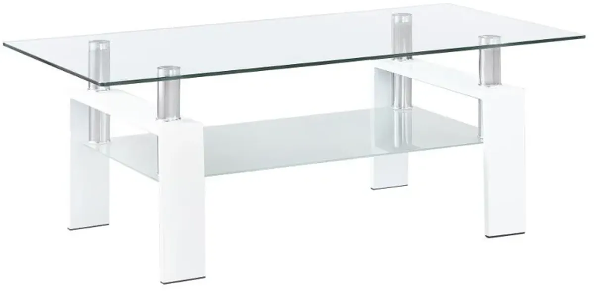 Dyer - 1-Shelf Rectangular Glass Top Coffee Table - White