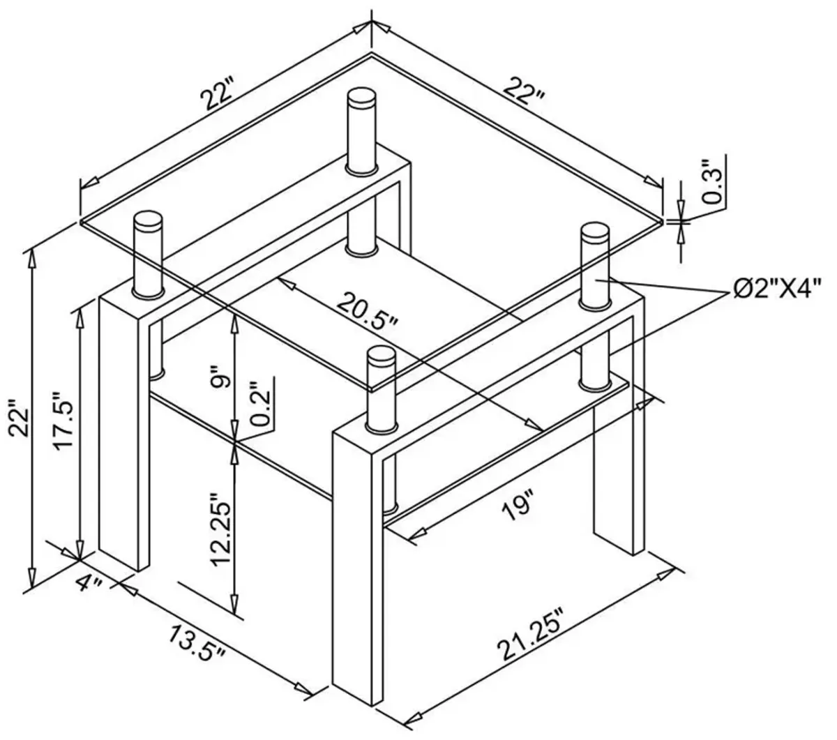 Dyer - 1-Shelf Square Glass Top Side End Table - White