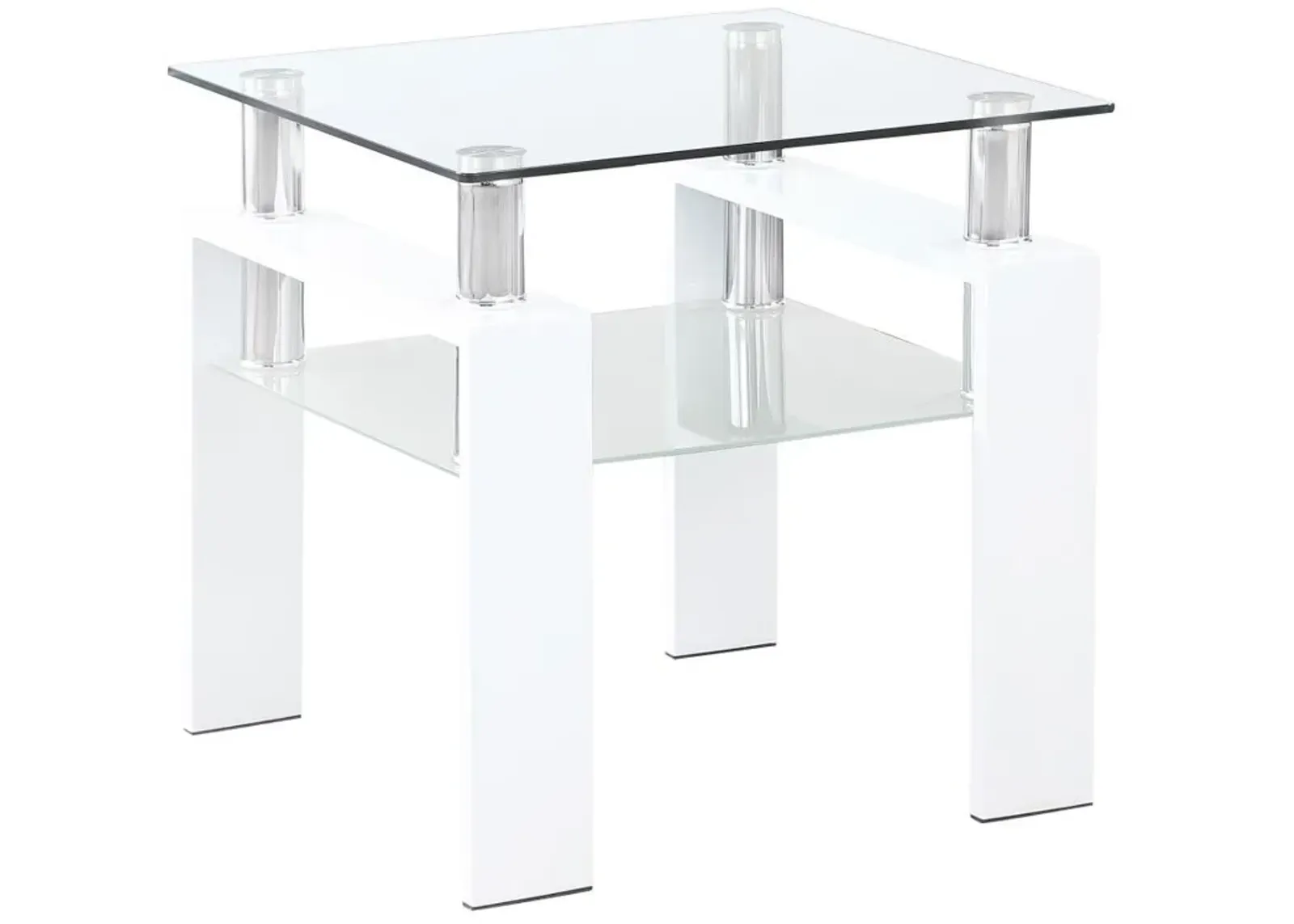 Dyer - 1-Shelf Square Glass Top Side End Table - White